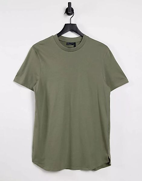 ASOS DESIGN – Lang geschnittenes T-Shirt mit Seitenschlitzen in verwaschene günstig online kaufen