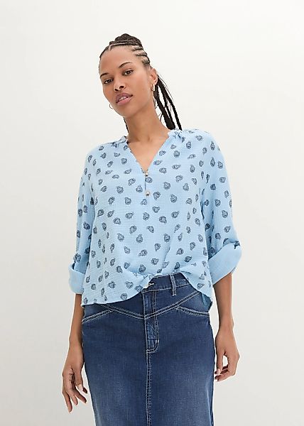 bonprix Langarmbluse "Oversize-Bluse aus luftigem Musselin" mit All-Over Pr günstig online kaufen