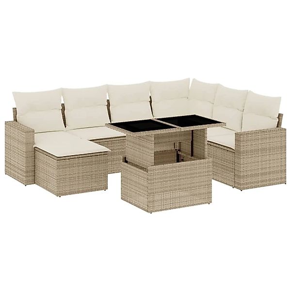 vidaXL 8-Tlg Garten-Sofagarnitur mit Kissen Beige Poly Rattan 3267438 günstig online kaufen
