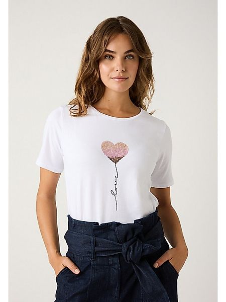 MORE&MORE Kurzarmshirt T-Shirt mit Pailletten-Herz günstig online kaufen
