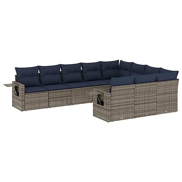 vidaXL 10-Tlg Gartensofa-Set mit Kissen Grau Polyrattan 3220690 günstig online kaufen