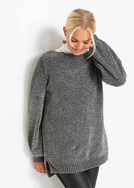 bonprix Longpullover "Chenille-Longpullover" aus Chenille, mit breitem U-Bo günstig online kaufen