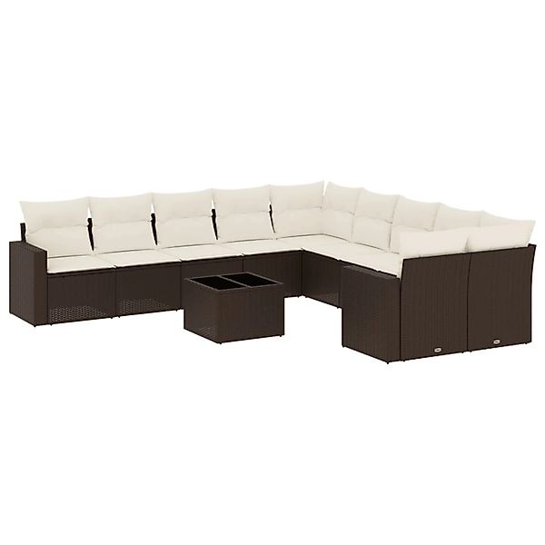 vidaXL 11-Tlg Garten-Sofagarnitur mit Kissen Braun Poly Rattan 3219513 günstig online kaufen