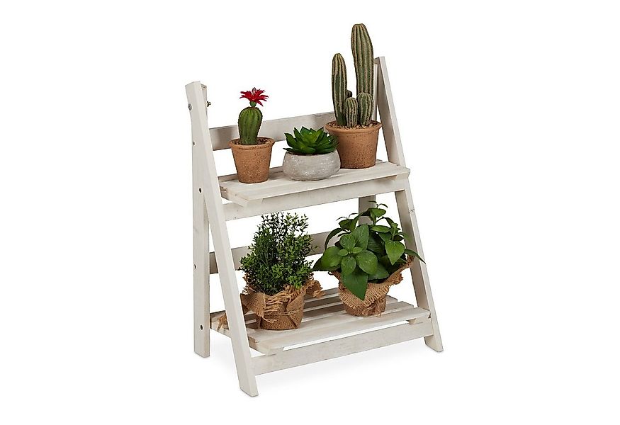 relaxdays Blumenständer Weiße Blumentreppe aus Holz, M günstig online kaufen