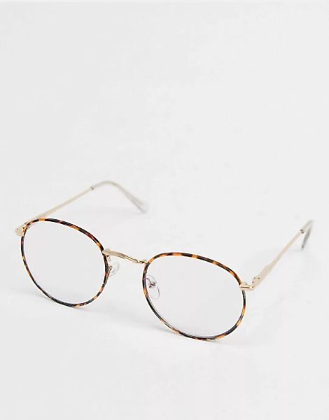 ASOS DESIGN – Brille mit rundem Metallrahmen, klaren Gläsern und Blaulichtf günstig online kaufen