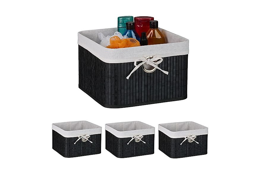 relaxdays Regalkorb Aufbewahrungskorb Set aus Bambus (4 St), schwarz günstig online kaufen