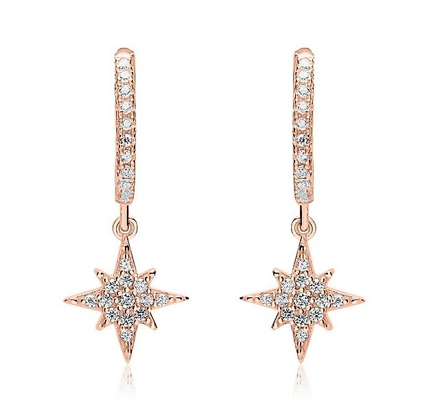 JEWLIX Paar Creolen Aus Rosé-Vergoldetem 925er Silber, Zirkonia und Stern A günstig online kaufen