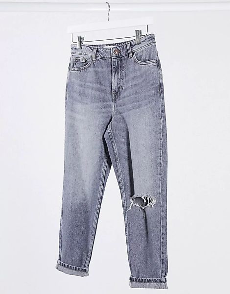 Topshop – Graue Mom-Jeans mit Rissen günstig online kaufen