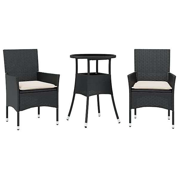 vidaXL 3-Tlg Garten-Essgruppe mit Kissen Schwarz Poly Rattan Glas 3278615 günstig online kaufen