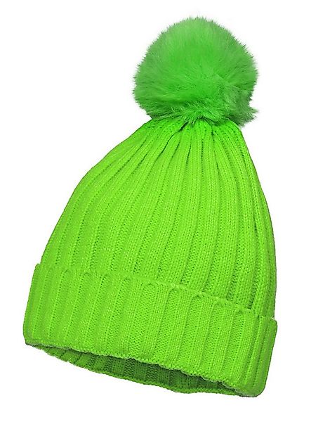 Metamorph Kostüm Pudelmütze neon-grün, Knallbunte Skimütze mit Bommel günstig online kaufen