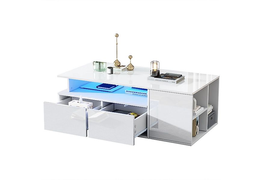 Merax Couchtisch hochglanz Sofatisch Beistelltisch mit LED-Beleuchtung (App günstig online kaufen