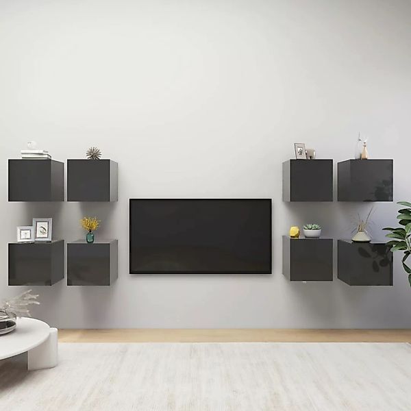 Tv-wandschrenke 8 Stk. Hochglanz-grau 30,5x30x30 Cm günstig online kaufen