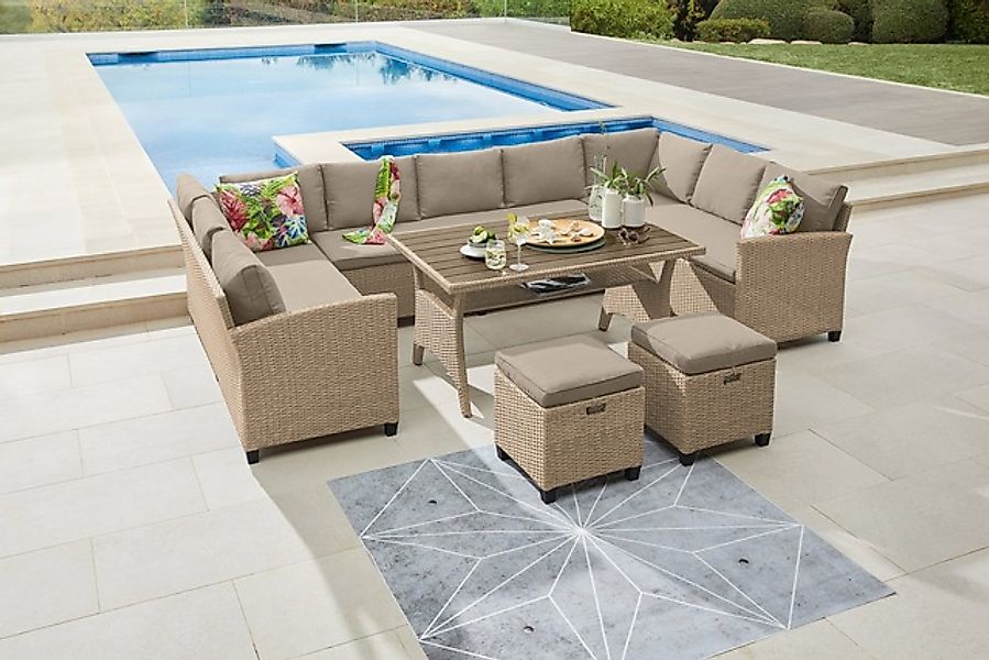 KONIFERA Gartenlounge-Set »Rotterdam« Set, 3x 3er Sofa, 2x Hocker, 1x Tisch günstig online kaufen