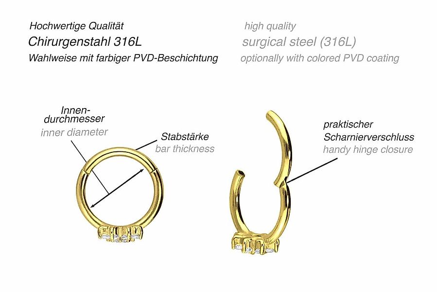 PIERCINGLINE Piercing-Set Chirurgenstahl Segmentring Clicker KRISTALLBLUME günstig online kaufen