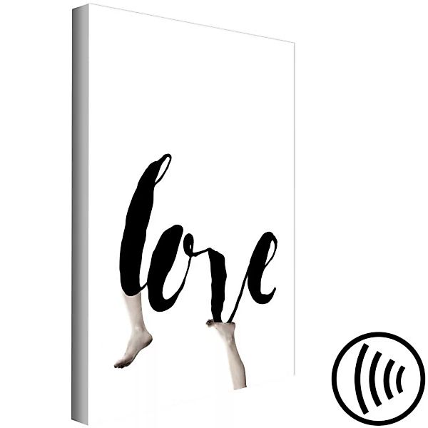 Leinwandbild Schwarzer Text, Love - weiße Abstraktion mit Beinen XXL günstig online kaufen