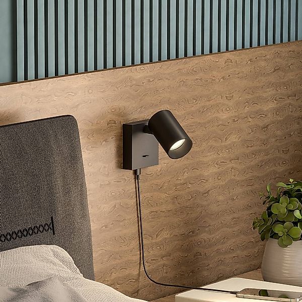 Wandspot CAN TILT, schwarz, 10 x 10 cm, Metall, Schalter USB günstig online kaufen