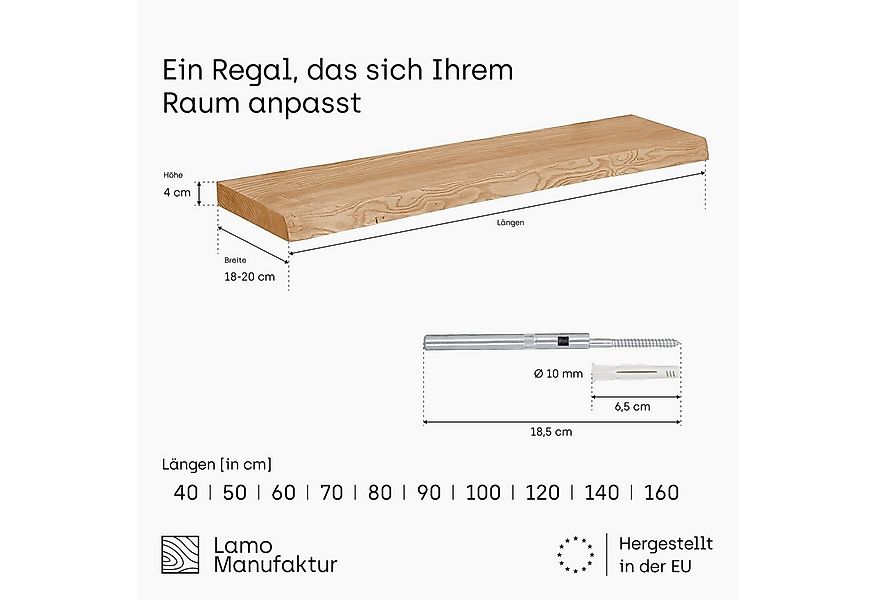 LAMO Manufaktur Wandregal Holz Baumkante Regal Farbe: Nussbaum Invisible: S günstig online kaufen
