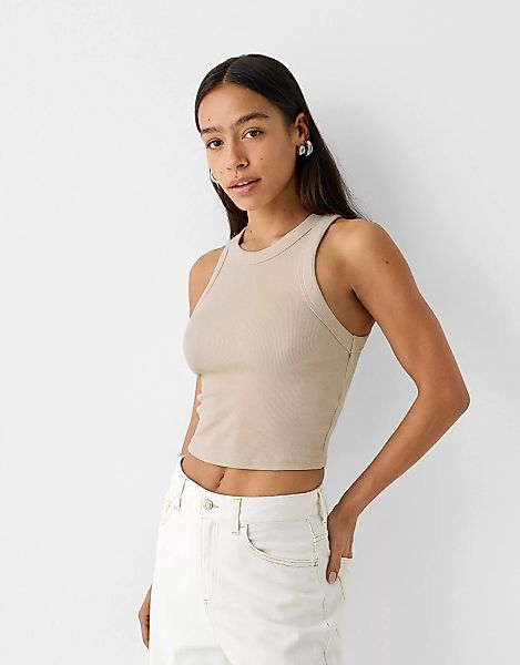 Bershka Ärmelloses Shirt Mit Patentmuster Damen Xs Sandfarbe günstig online kaufen