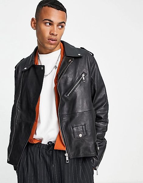 ASOS DESIGN – Kurz geschnittene Jacke aus schwarzem Leder günstig online kaufen