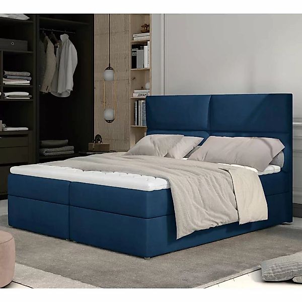 Boxbett Polsterbett in Dunkelblau aus Samt günstig online kaufen