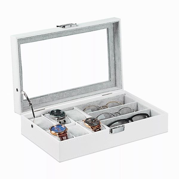 relaxdays Schmuckkasten Schmuckaufbewahrung in Lederoptik, Weiß günstig online kaufen