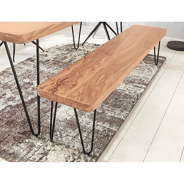 Esszimmer Sitzbank BAGLI Massiv-Holz Akazie 180 x 45 x 40 cm Holz-Bank Natu günstig online kaufen