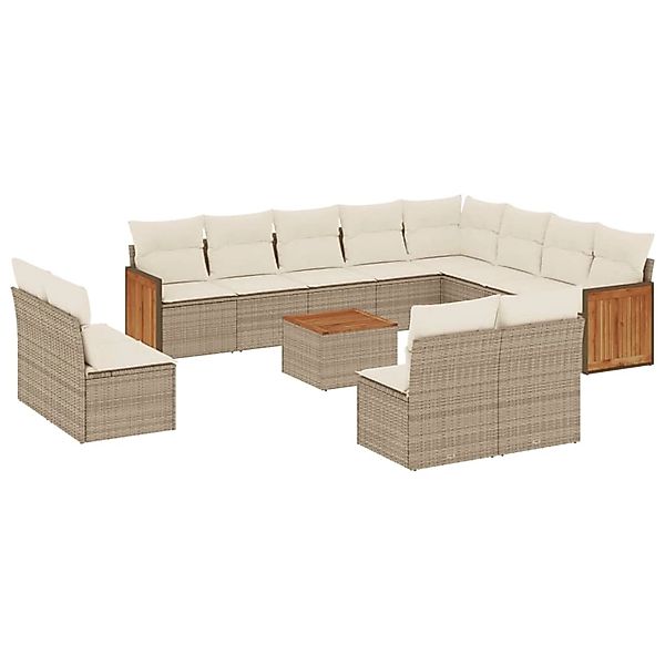 vidaXL 13-Tlg Garten-Sofagarnitur mit Kissen Beige Poly Rattan 3260560 günstig online kaufen