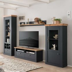 Landhausstil Wohnzimmerwand in Anthrazit Wildeichefarben (vierteilig) günstig online kaufen