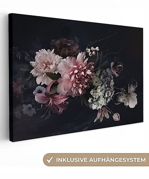 OneMillionCanvasses® Leinwandbild Blumen - Vintage - Pastell - Schwarz - Bl günstig online kaufen