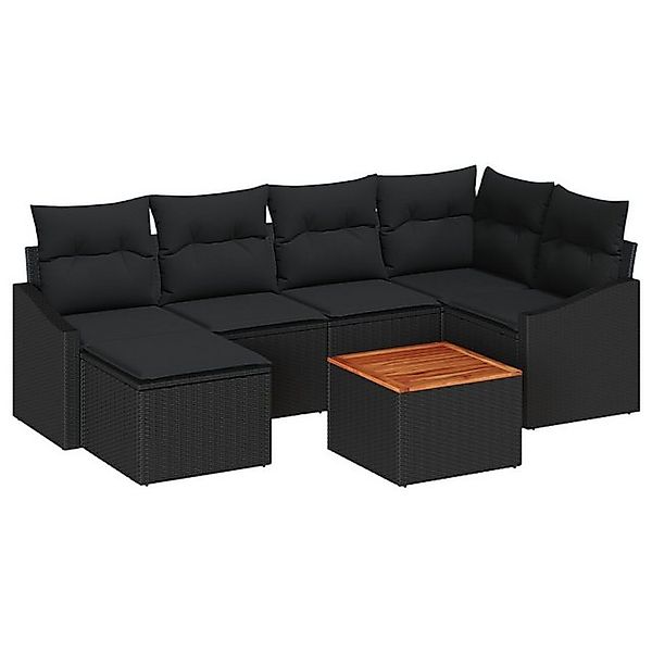 vidaXL Loungesofa 7-tlg. Garten-Sofagarnitur mit Kissen Schwarz Poly Rattan günstig online kaufen