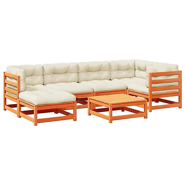vidaXL 7-Tlg Garten-Sofagarnitur mit Kissen Wachsbraun Kiefernholz 3299535 günstig online kaufen
