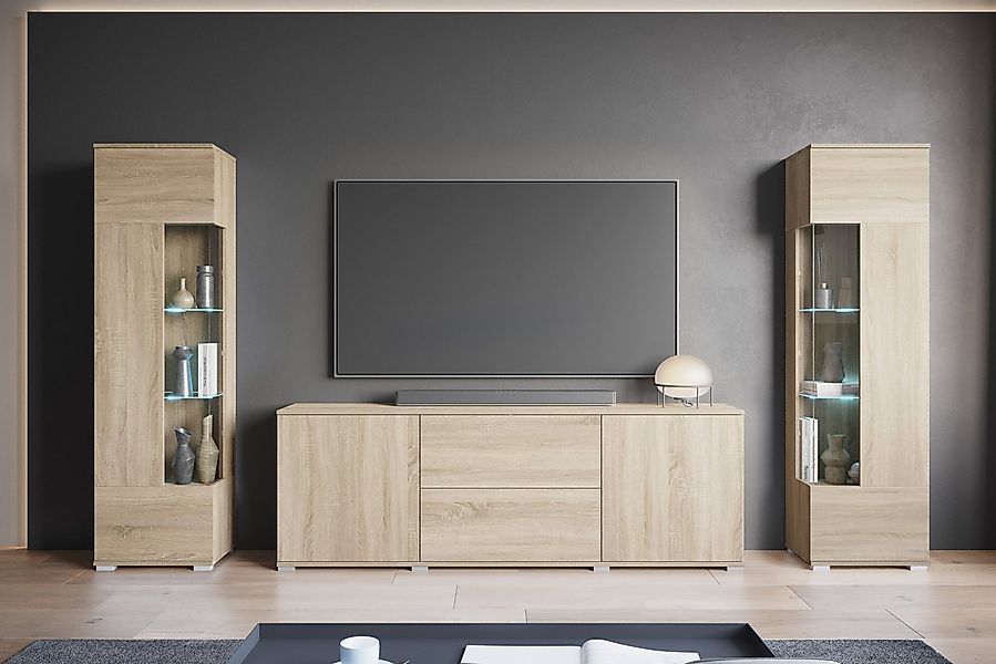 INOSIGN Wohnwand KENIA, (Komplett-Set, 3-St), Vitrinen mit Eckverglasung, h günstig online kaufen