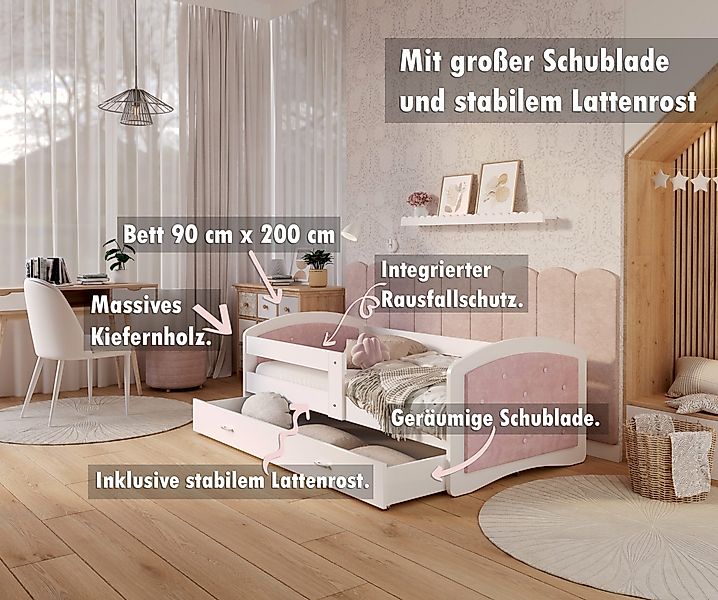 AJKmeble Kinderbett mit Rausfallschutz, 80x160, 80x180, günstig online kaufen