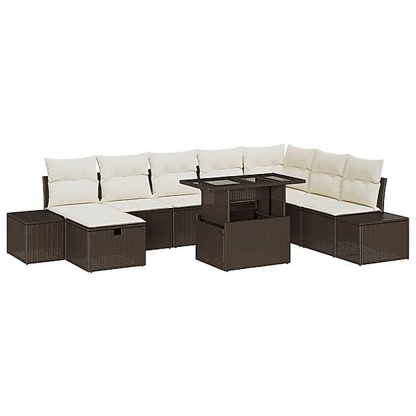 vidaXL Loungesofa 9-teiliges Garten Sofa Set mit Kissen Braunes Poly Rattan günstig online kaufen
