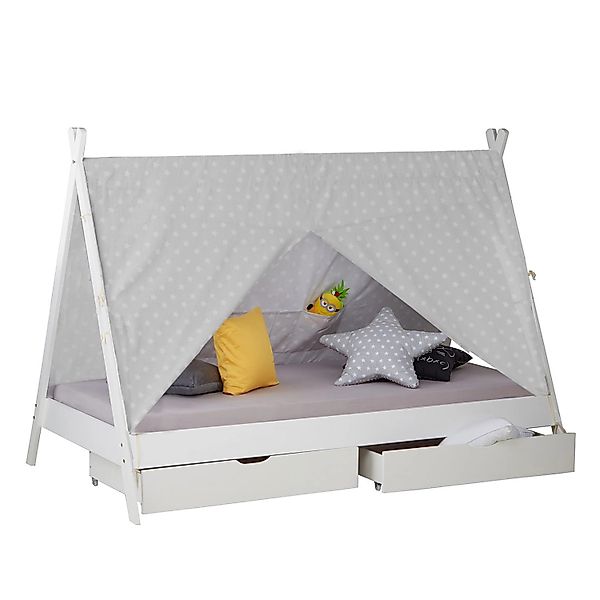 Homestyle4u Holzbett 90x200 TIPI Hausbett Weiß günstig online kaufen