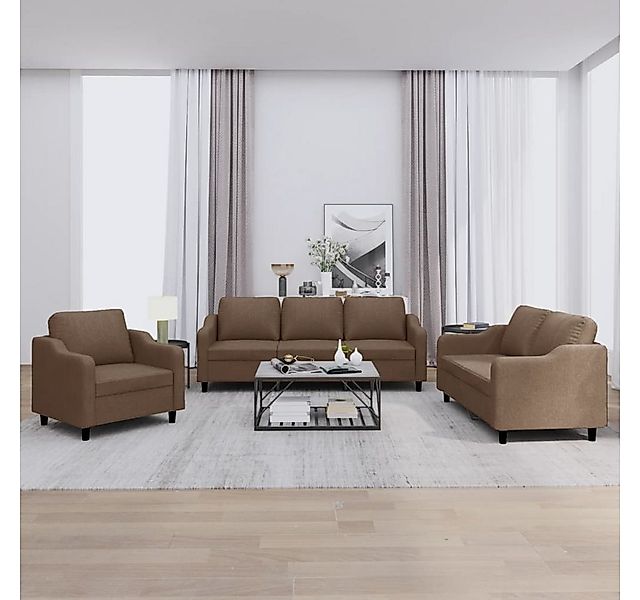 vidaXL Sofa Sofagarnitur Set mit Kissen Stoff, 3-tlg., Braun günstig online kaufen