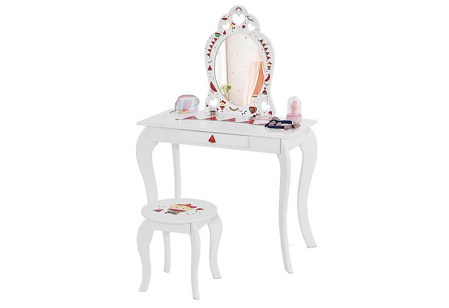 KOMFOTTEU Schminktisch 2 in 1, mit Hocker & Spiegel, für Kinder ab 3 Jahren günstig online kaufen