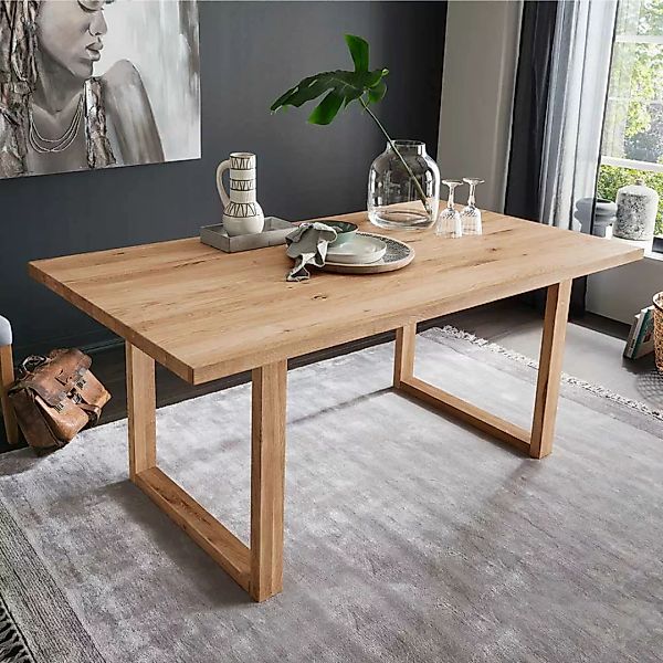 Massivholztisch aus Wildeiche geölt Bügelgestell günstig online kaufen