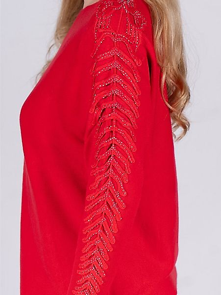 Passioni Strickpullover mit offenen gerippten Ärmeln und Glitzersteinen günstig online kaufen