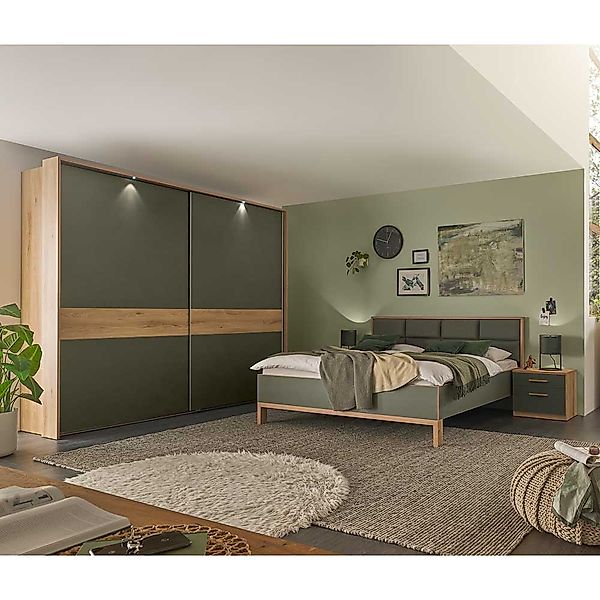 Schlafzimmer Set mit LED Beleuchtung Graugrün (vierteilig) günstig online kaufen