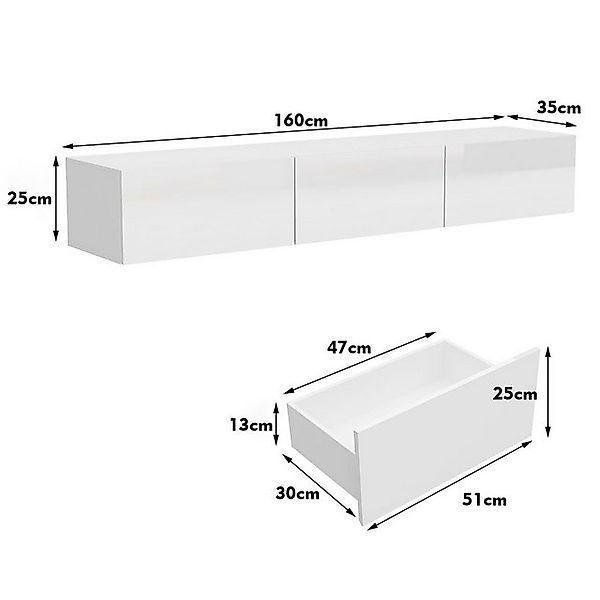 FUFU&GAGA TV-Schrank Lowboard mit Beleuchtung und 3 Schubladen weiß 160 x 3 günstig online kaufen