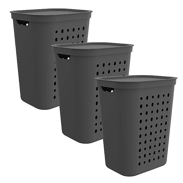 ROTHO Wäschekorb 3er-Set Wäschesammler mit Deckel Jona 55l (Wäschesammlerse günstig online kaufen