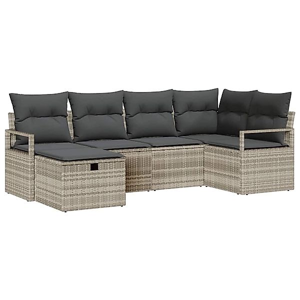 vidaXL Garten-Sofa-Set mit Kissen 6-Tlg Hellgrau Poly Rattan 3360513 günstig online kaufen