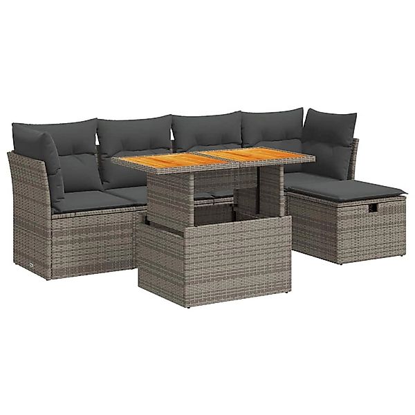 vidaXL 6-Tlg Garten-Sofagarnitur mit Kissen Grau Poly Rattan Akazie 3327970 günstig online kaufen