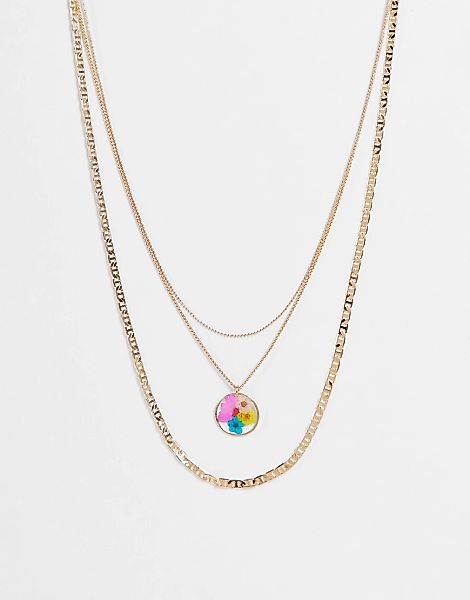 Pieces – Goldfarbene, unterschiedliche Halsketten mit Blumenanhänger günstig online kaufen