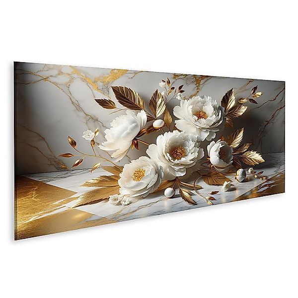 islandburner Leinwandbild Weiße Pfingstrosen und goldene günstig online kaufen