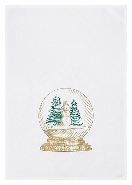 17,30 Hamburg Geschirrtuch Goldene Schneekugel mit Schneemann und Tannen, ( günstig online kaufen