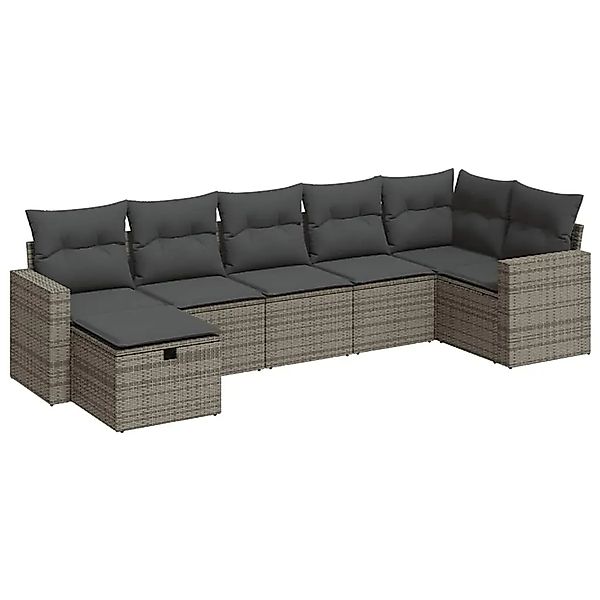 vidaXL 7-Tlg Garten-Sofagarnitur mit Kissen Grau Poly Rattan 3325406 günstig online kaufen