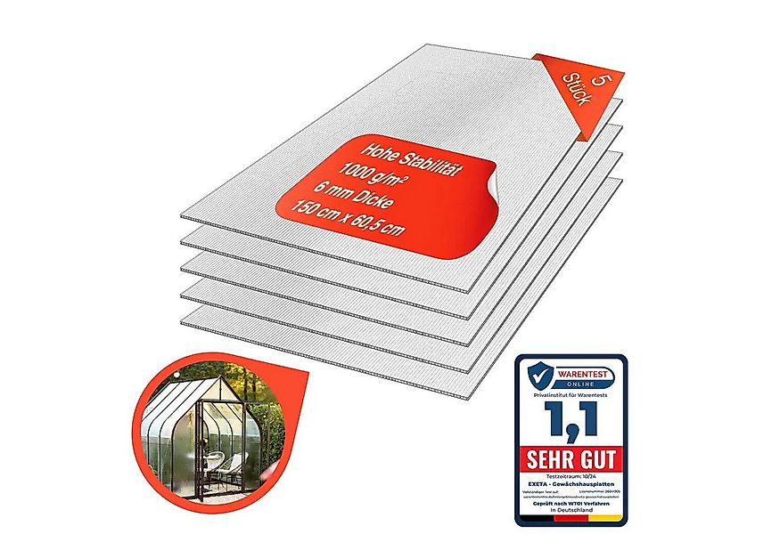 exeta Hohlkammerplatte Gewächshausplatten 6mm 5 Stück I 60,5 x 150 cm Polyc günstig online kaufen