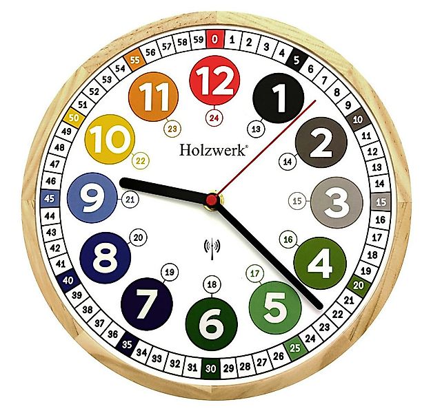 Holzwerk Funkwanduhr MIO & MIA Kinder Lernuhr aus Holz mit bunten Ziffern ( günstig online kaufen